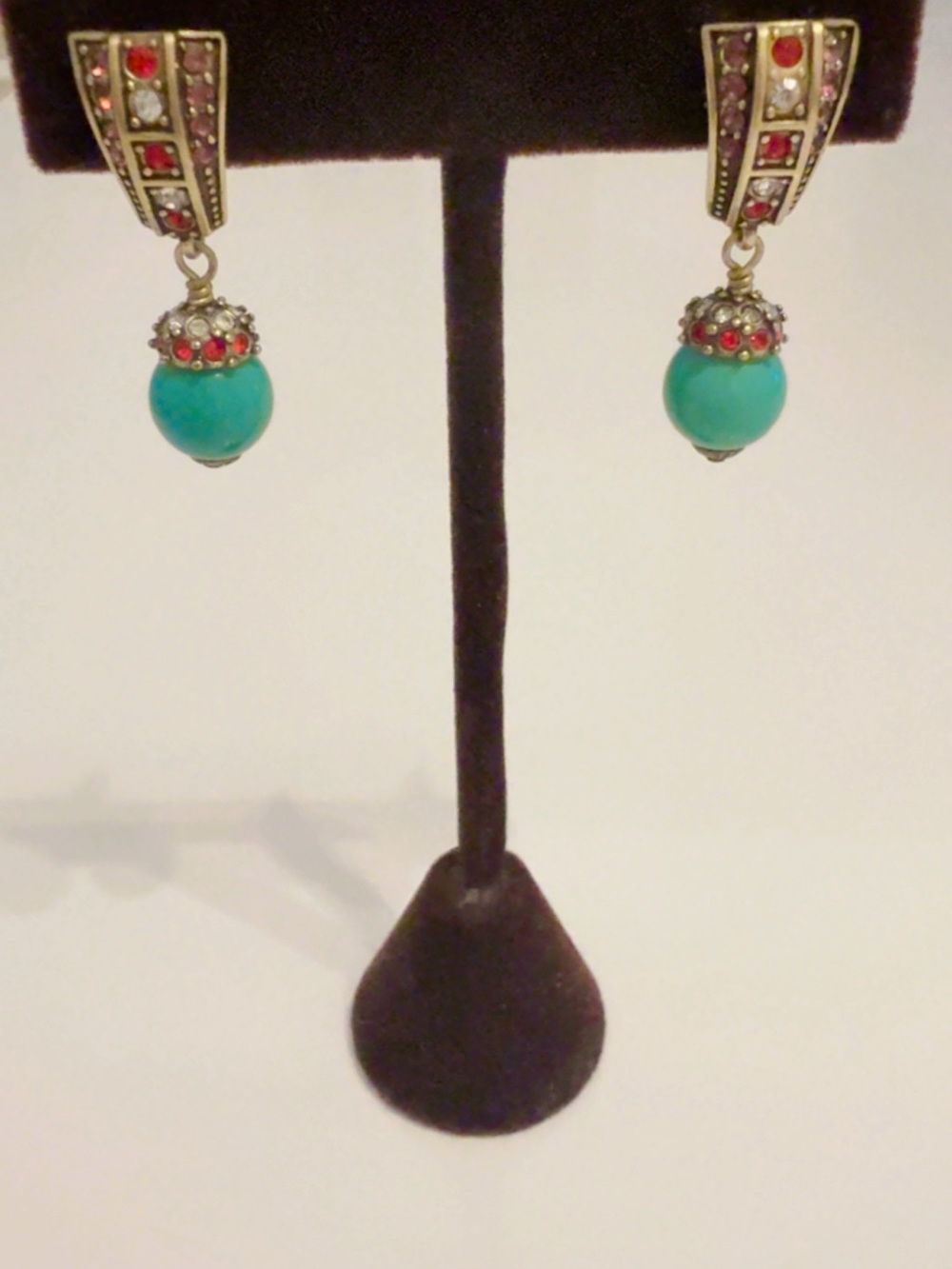 Heidi Daus Turquoise and Red Drop Earrings